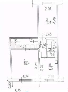 2-к квартира, вторичка, 52м2, 2/9 этаж
