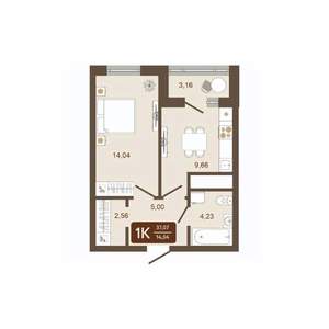 1-к квартира, вторичка, 37м2, 16/16 этаж