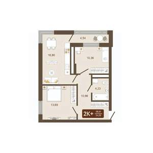 2-к квартира, вторичка, 58м2, 16/16 этаж