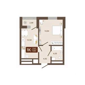 1-к квартира, вторичка, 38м2, 15/16 этаж
