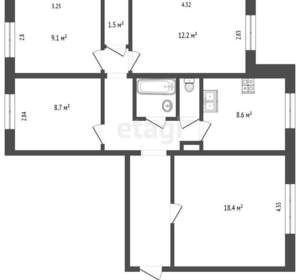 4-к квартира, вторичка, 77м2, 1/9 этаж
