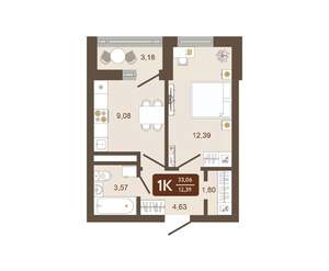 1-к квартира, вторичка, 33м2, 3/16 этаж