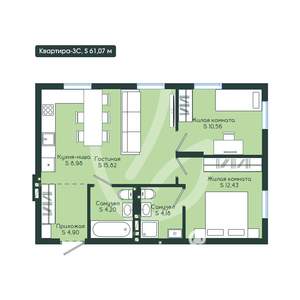 3-к квартира, вторичка, 61м2, 11/12 этаж