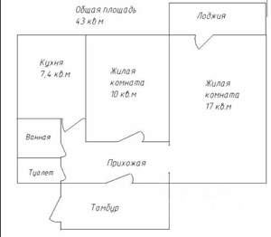 2-к квартира, вторичка, 43м2, 7/9 этаж