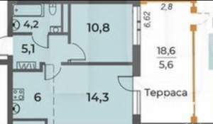 2-к квартира, вторичка, 46м2, 1/21 этаж
