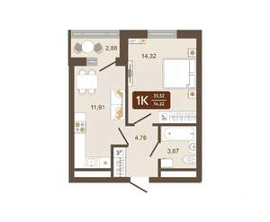 1-к квартира, вторичка, 36м2, 5/16 этаж