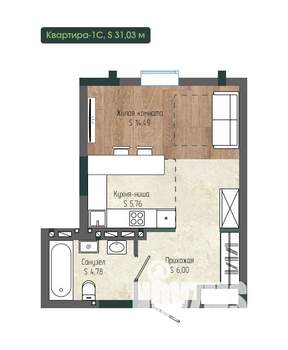 1-к квартира, вторичка, 31м2, 2/12 этаж
