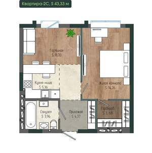 2-к квартира, вторичка, 43м2, 11/12 этаж