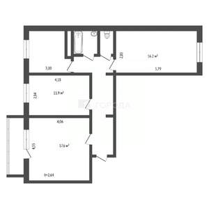 3-к квартира, вторичка, 69м2, 9/10 этаж