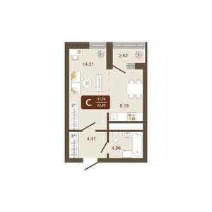 Студия квартира, вторичка, 32м2, 3/16 этаж