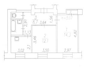 2-к квартира, вторичка, 46м2, 2/4 этаж