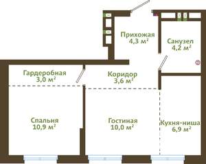 2-к квартира, вторичка, 43м2, 13/15 этаж