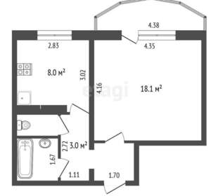 1-к квартира, вторичка, 38м2, 7/9 этаж