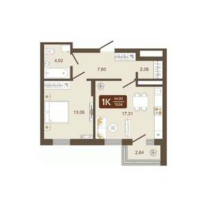 1-к квартира, строящийся дом, 45м2, 12/16 этаж