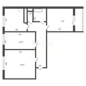 3-к квартира, вторичка, 66м2, 6/9 этаж