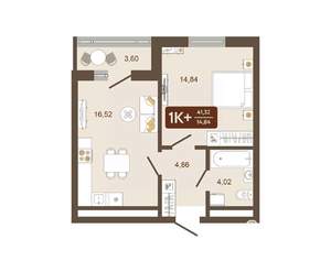 1-к квартира, вторичка, 41м2, 13/16 этаж