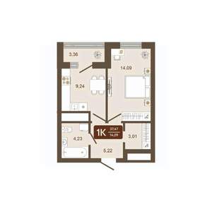 1-к квартира, вторичка, 37м2, 16/16 этаж