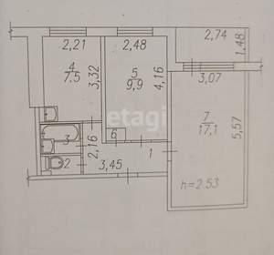 2-к квартира, вторичка, 44м2, 4/9 этаж