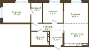 3-к квартира, вторичка, 61м2, 10/15 этаж