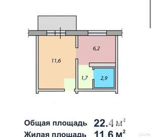 1-к квартира, вторичка, 22м2, 4/9 этаж