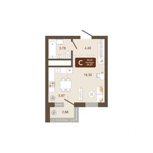 Студия квартира, вторичка, 29м2, 6/16 этаж