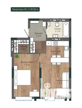2-к квартира, вторичка, 49м2, 10/12 этаж