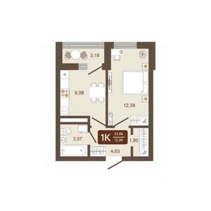 1-к квартира, вторичка, 33м2, 9/16 этаж