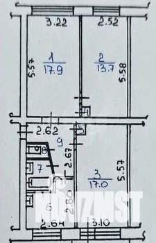 3-к квартира, вторичка, 60м2, 1/5 этаж