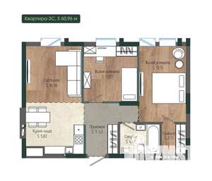 3-к квартира, вторичка, 61м2, 10/12 этаж