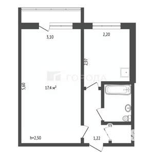 1-к квартира, вторичка, 30м2, 5/5 этаж