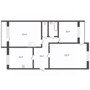 3-к квартира, вторичка, 59м2, 2/5 этаж
