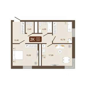 2-к квартира, строящийся дом, 64м2, 9/16 этаж