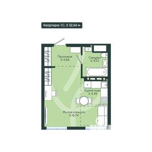 1-к квартира, вторичка, 33м2, 2/12 этаж