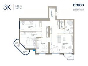 3-к квартира, вторичка, 105м2, 15/25 этаж