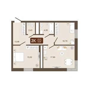 2-к квартира, вторичка, 64м2, 3/16 этаж