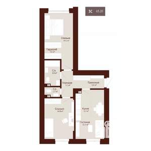 3-к квартира, строящийся дом, 65м2, 1/9 этаж