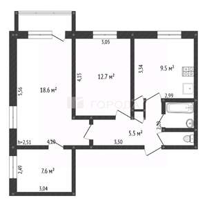 3-к квартира, вторичка, 58м2, 2/9 этаж
