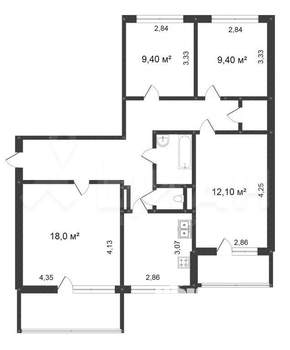 4-к квартира, вторичка, 76м2, 9/9 этаж