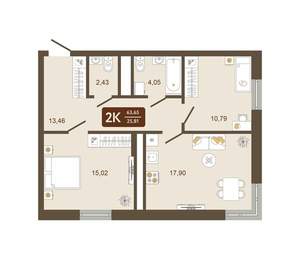 2-к квартира, вторичка, 64м2, 15/16 этаж