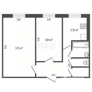 2-к квартира, вторичка, 44м2, 1/5 этаж