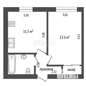 1-к квартира, вторичка, 33м2, 4/9 этаж