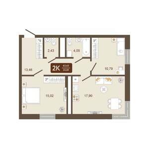 2-к квартира, строящийся дом, 64м2, 13/16 этаж