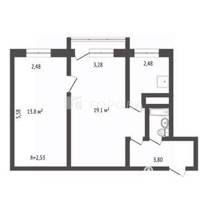2-к квартира, вторичка, 46м2, 2/5 этаж