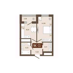 1-к квартира, вторичка, 37м2, 8/16 этаж