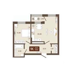 1-к квартира, вторичка, 46м2, 16/16 этаж