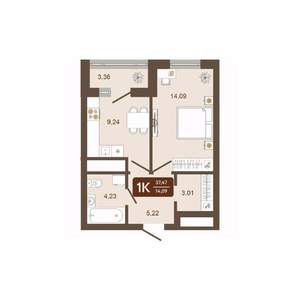 1-к квартира, вторичка, 37м2, 6/16 этаж