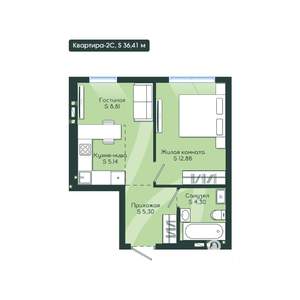 2-к квартира, вторичка, 36м2, 2/12 этаж