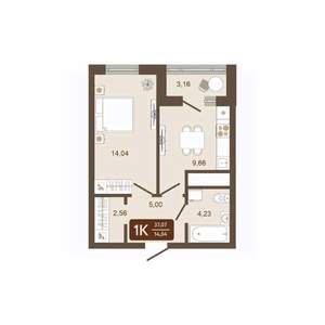 1-к квартира, вторичка, 37м2, 12/16 этаж