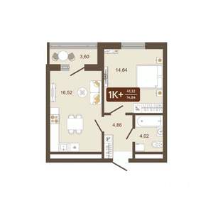 1-к квартира, вторичка, 41м2, 14/16 этаж