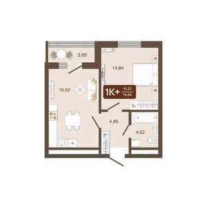 1-к квартира, вторичка, 41м2, 7/16 этаж